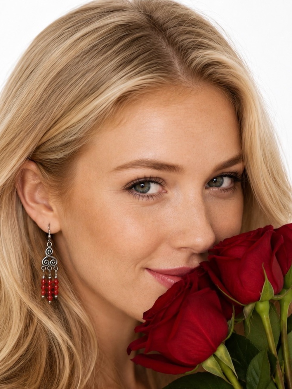Elegant Silver and Swarovski Red Aurora Borealis Chandelier Earrings